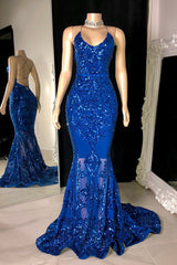 Gorgeous Halter V-Neck Sleeveless Mermaid Prom Dresses Sequins Long