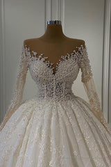 Gorgeous Lace Long Sleeve Beads Ball Gown Wedding Dress