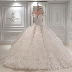 Gorgeous Long Off The Shoulder Beadings Ball Gown Wedding Dress