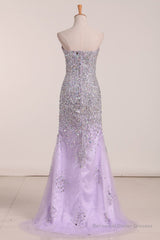 Gorgeous Mermaid Strapless Purple Beaded Long Prom Dresses, Mermaid Purple Beaded Formal Evening Dresses, Purple Ball Gown