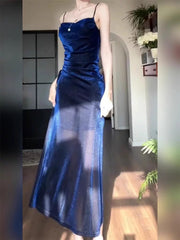 Gorgeous Sheath Spaghetti Straps Navy Blue Long Evening Dress Prom Dresses Birthday Outfits