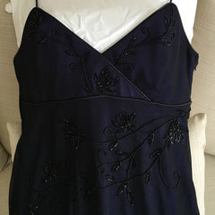 Gorgeous Straps Navy Blue V Neck Prom Dress Chiffon Beaded Party Dress Evening Gown