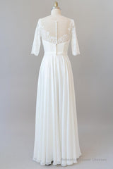 Graceful Long A-line Lace Chiffon Wedding Dress with Sleeves