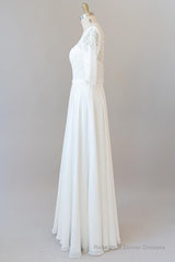 Graceful Long A-line Lace Chiffon Wedding Dress with Sleeves