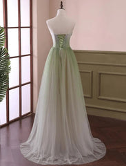 Gradient Light Green Beaded Tulle A-line Party Dress Long Junior Prom Dress prom dresses shops