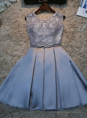 Gray Satin Lace Homecoming Dress