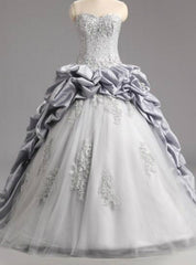 Gray Satin Tulle Ruffles Tiered Quinceanera Dress For 16 Year Dress