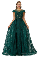 Beaded Cap Sleeves Prom Dresses with Overskirt