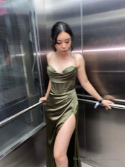 Green Elegant Evening Dress with Slit, Long Prom Dress