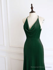 Green Mermaid Velvet Long Prom Dress, Green Formal Evening Dresses