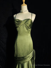 Green Satin Sweetheart Straps Long Evening Dress, Long Green Wedding Party Dress