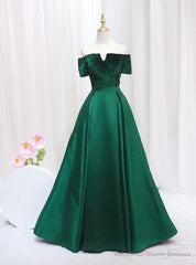 Green Satin Velvet Off the Shoulder Prom Dress