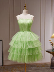 Green Tulle Short Prom Dress, Cute Green Homecoming Dresses