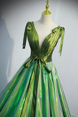 Green V-Neck Long A-Line Prom Dress, Simple Green Evening Party Dress