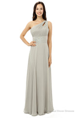 Grey One Shoulder Chiffon Pleats Beading Bridesmaid Dresses LG0254