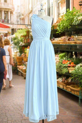 Hand-Made Flower Sleeveless One Shoulder Chiffon Sweetheart Bridesmaid Dress