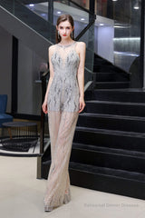 High Neck See-through Jumpsuit Sleeveless Prom Wear