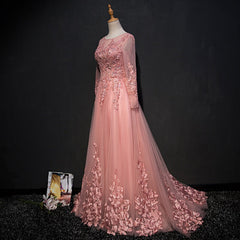 High Quality Tulle Party Dress with Lace Applique, Long Prom Gown