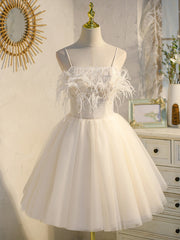 Ivory Tulle Short Straps Party Dress Homecoming Dresses, Cute Prom Dress 2025