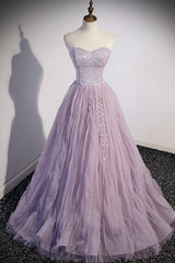 Purple Tulle Sequins Floor Length Prom Dress, A-Line Evening Party Dress