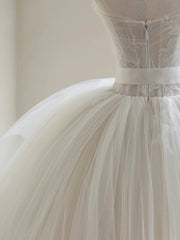 Light Champagne Ball Gown Tulle Sweetheart Long Prom Dress, Beautiful Formal Dress Sweet 16 Dress