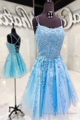 Lace Applique A-line Homecoming Dress Short Prom Dress,Semi Formal Dresses