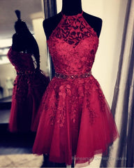 Lace Embroidery Halter Tulle Homecoming Dresses Cross Back