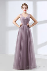 Lavender A-Line Sweetheart Floor-Length Tulle Pleated Bridesmaid Dresses