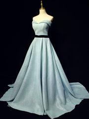 Light Blue A line Long Prom  Dress, Blue  Formal Evening Dresses