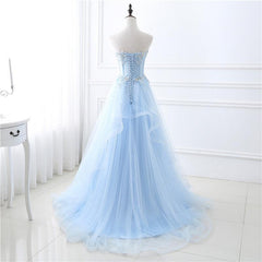 Light Blue Sweetheart Evening dress, Long Tulle Prom Dress