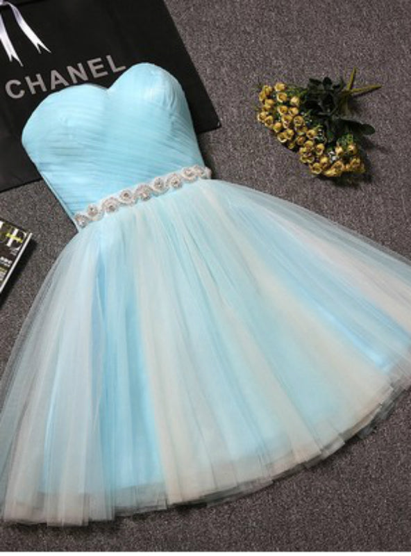 Light Blue Tulle With Crystal Homecoming Dress