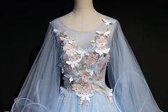 Light Blue with Flowers and Butterflies Formal Dress, Blue Sweet 16 Dresses