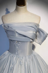 Light Gray Satin Long Ball Gown Quinceanera Dresses