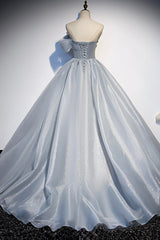 Light Gray Satin Long Ball Gown Quinceanera Dresses