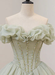 Light Green Ball Gown Sweetheart Beaded Prom Dress, Green Sweet 16 Dresses