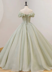 Light Green Ball Gown Sweetheart Beaded Prom Dress, Green Sweet 16 Dresses