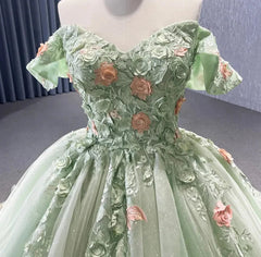 Light Green Off The Shoulder Lace Up Back Ball Gown Quinceanera Dress