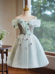 Light Green Tulle Sequins Homecoming Dress