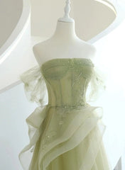 Light Green Tulle with Beaded A-line Prom Dress Light Green Evening Dress Party Dress