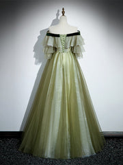 Light Green Tulle with Lace A-line Long Party Dress, Light Green Evening Dress Prom Dress