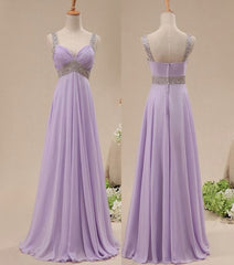 Light Purple Chiffon Straps Party Dress, Long Formal Dress