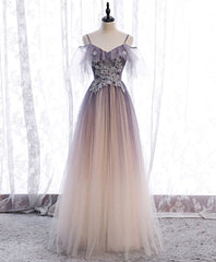 Light Purple Tulle Sequin Long Prom Dress, Purple Formal Party Dress