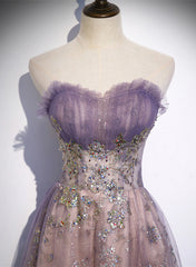 Light Purple Tulle with Lace A-line Floor Length Party Dress, Light Purple Evening Dress