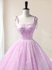 Lilac A-Line Tulle Long Sleeveless Quinceanera Dresses