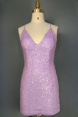 Lilac Homecoming Dresses Sheath/Column Ruched V-neck Sleeveless Short/Mini Dresses