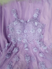 Lilac Sweetheart 3D Flowers Lace Applique Prom Dresses Tulle Evening Dress prom dresses shops