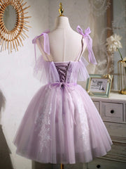 Lovely Spaghetti Strap Tulle Lace Short Prom Dress, Lavender A-Line Party Dress