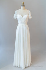 Long A-line Chiffon Backless Wedding Dress with Sleeves