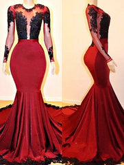 Long Sleevess Mermaid Appliques Sheer Prom Dresses