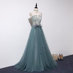 Lovely Green Tulle Lace Top Long Strapless Handmade Prom Dress,Tulle Evening Dress Party Dress